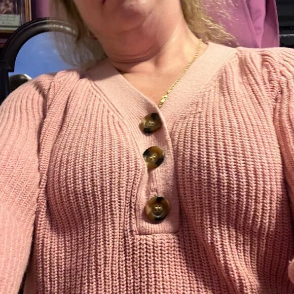 Time & Tru Medium Pink Cropped Sweater W/ Buttons - Picture 6 of 12